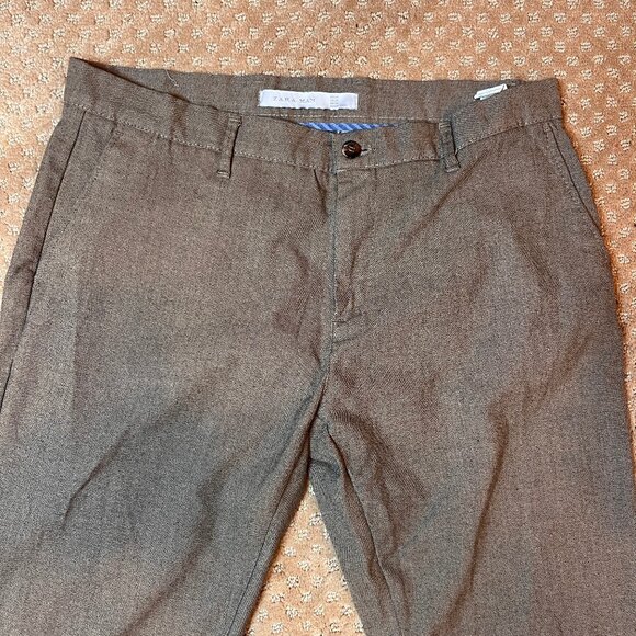 Zara Man Size 34 Work Outfit Trousers Brown Tweed Skinny Leg Casual Dressy Trend - Picture 4 of 10